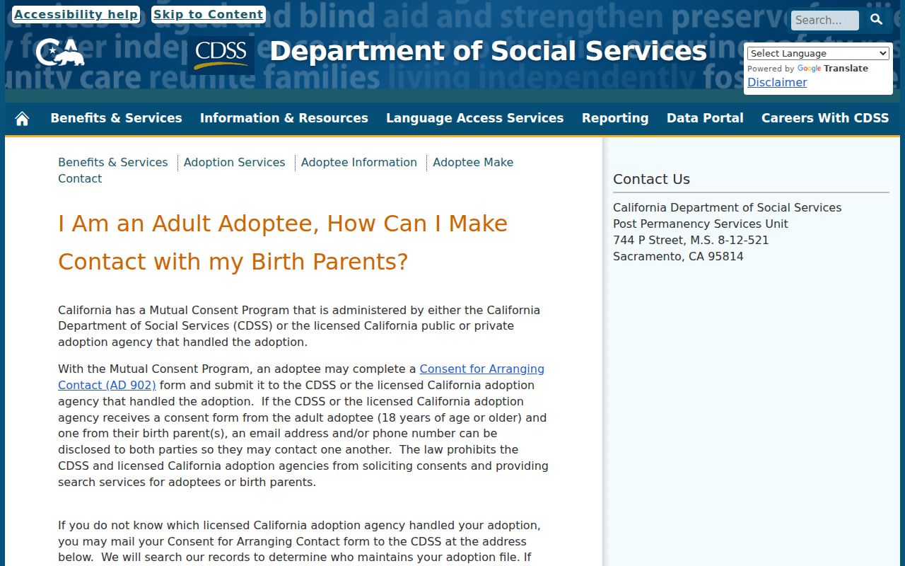 California adoptee mutual contact process for an Encinitas family-history resident lookup
