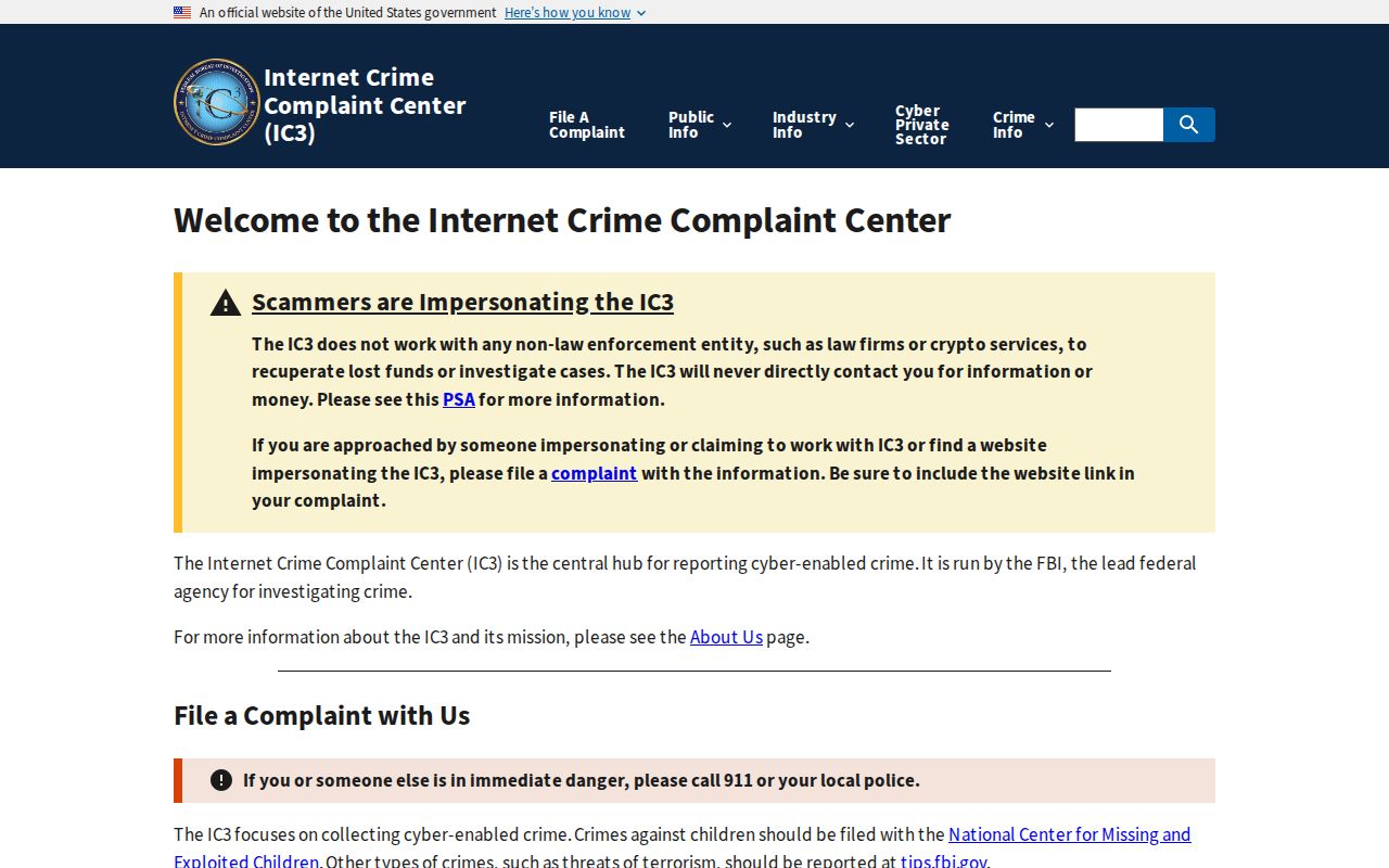 FBI Internet Crime Complaint Center for online fraud safety connected with Encinitas research