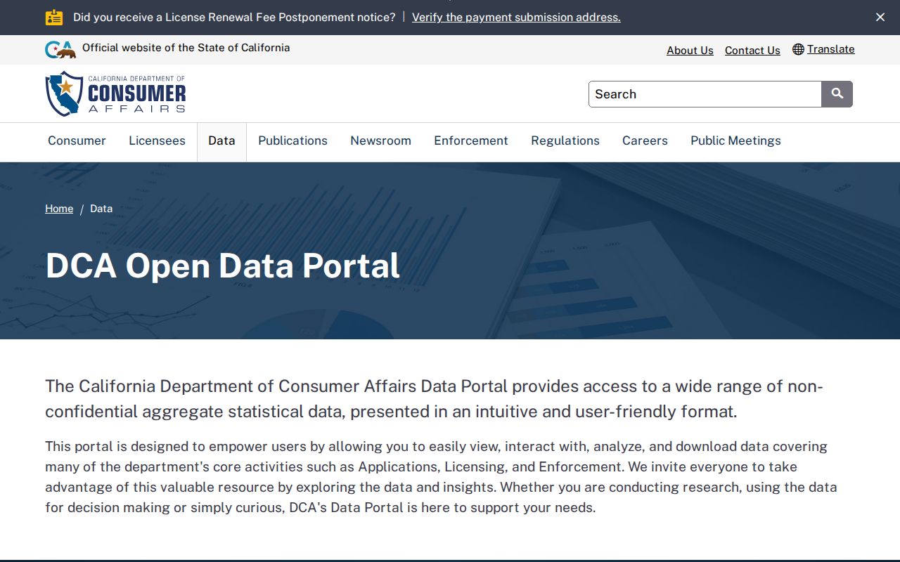 California Department of Consumer Affairs license data for an Encinitas resident lookup