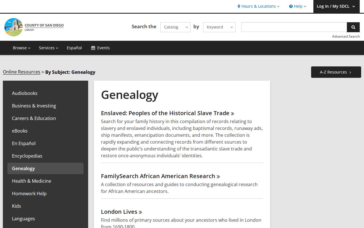San Diego County Library genealogy resources for Encinitas city directory research