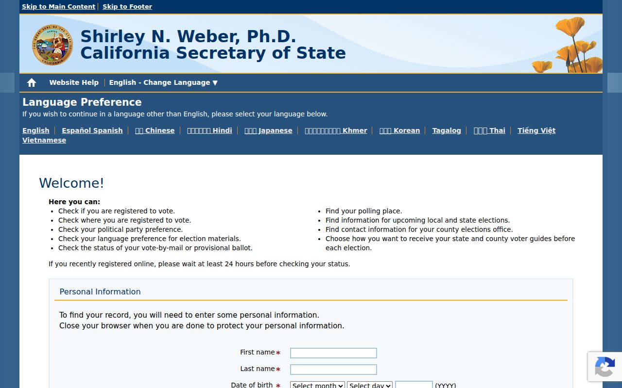 California voter status lookup used for an Encinitas registration self-check