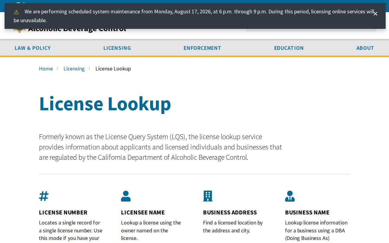 California alcoholic beverage license lookup for an Encinitas record search