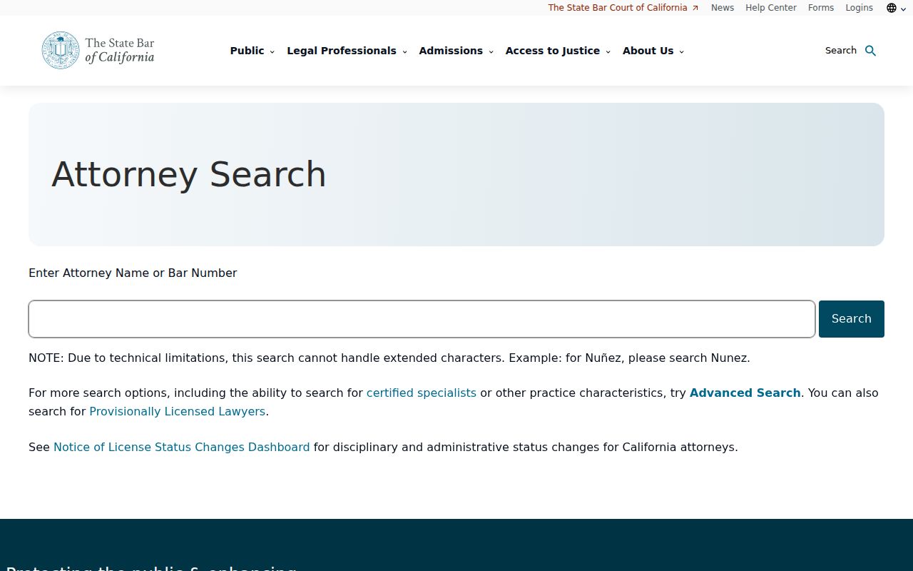 California State Bar license search used in an Encinitas resident lookup