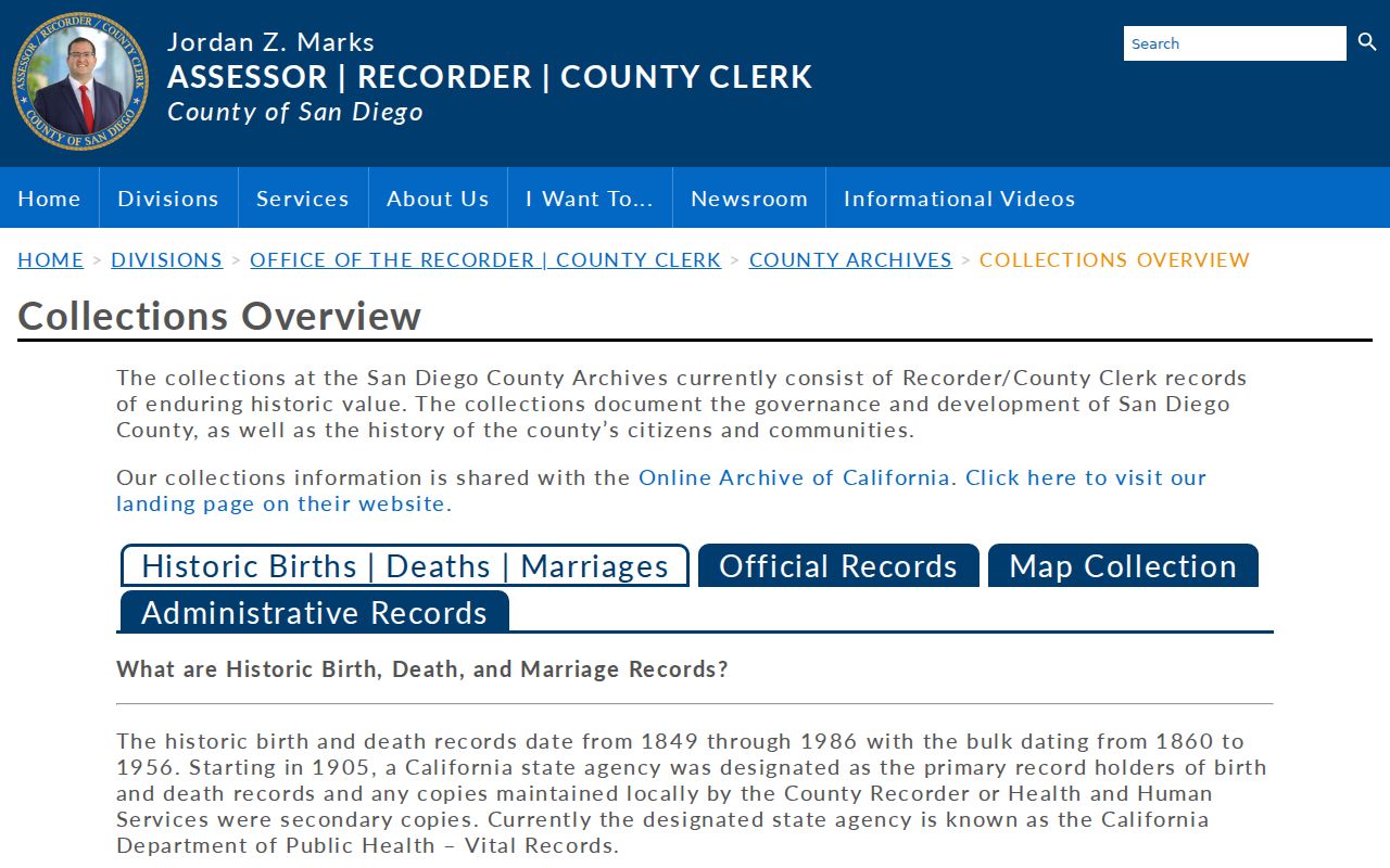 San Diego County Archives collections for tracing Encinitas previous residents