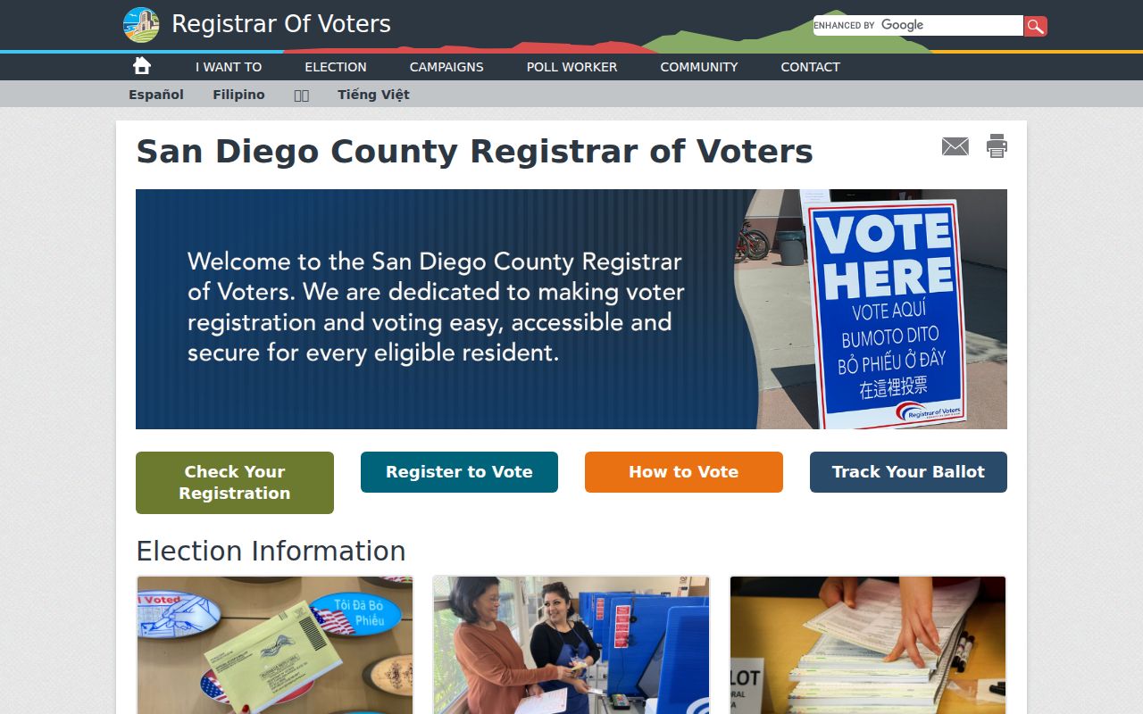 San Diego County voter services for a personal Encinitas resident lookup