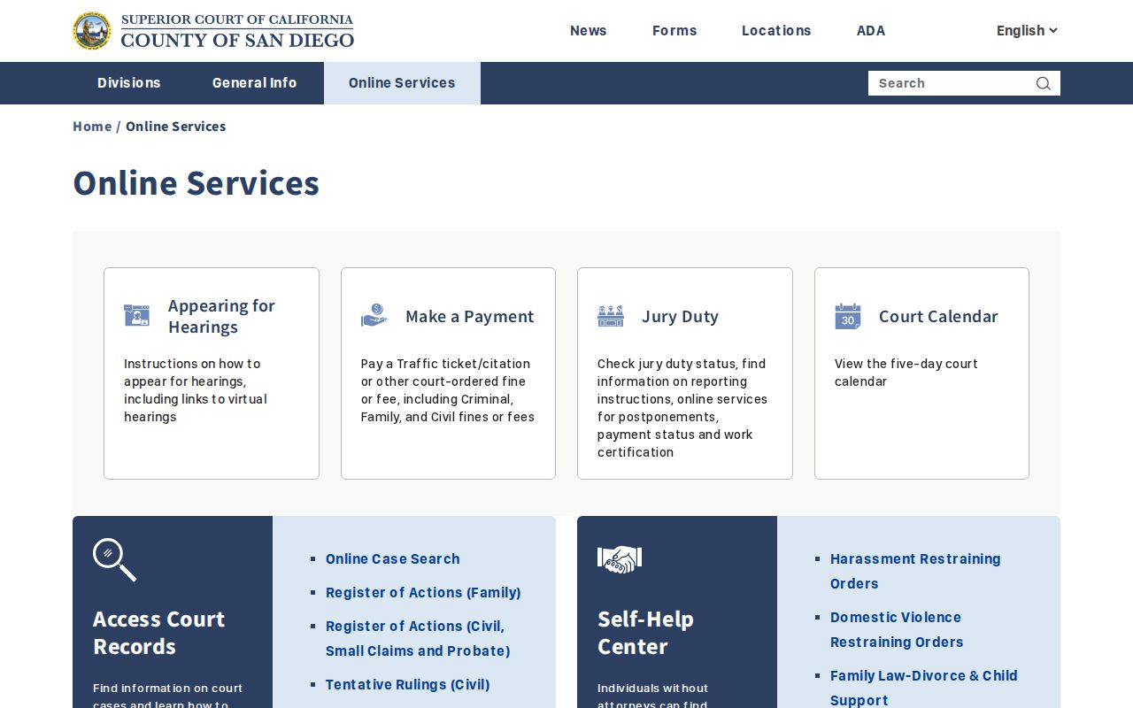 San Diego Superior Court online services for verifying an Encinitas resident lookup